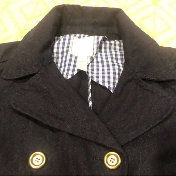 J. Crew Navy Heavyweight Cotton Peacoat Gold Buttons Gingham Lined - Picture 3 of 6